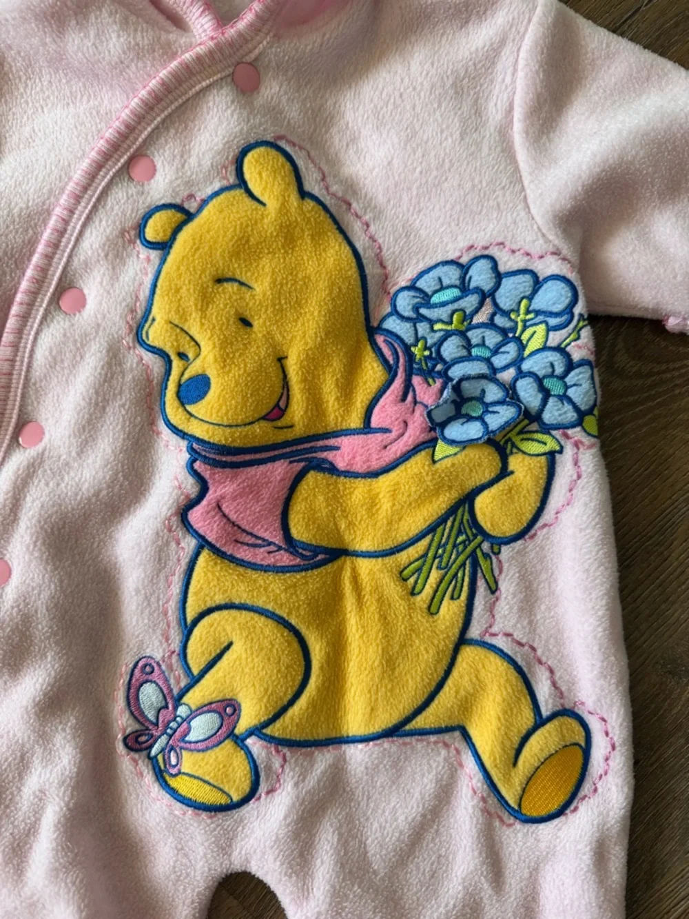 Vintage Disney Winnie the Pooh Fleece Snap Front Baby Suit